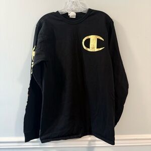 Men’s Champion Black and Gold Long Sleeve T-Shirt - Large